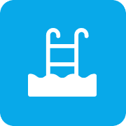 Swimming pool ladder icon on blue background.
