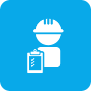 Worker icon with hard hat and clipboard.