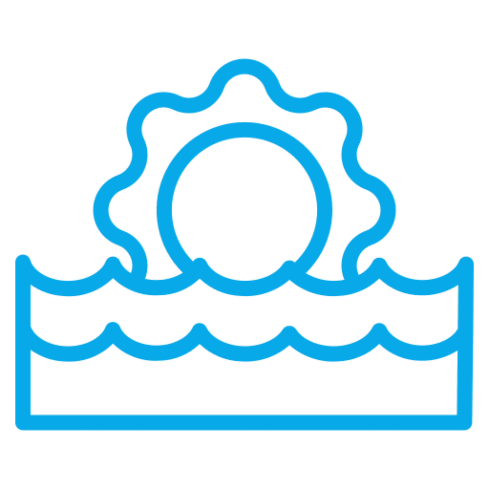 Blue sun setting over waves icon.