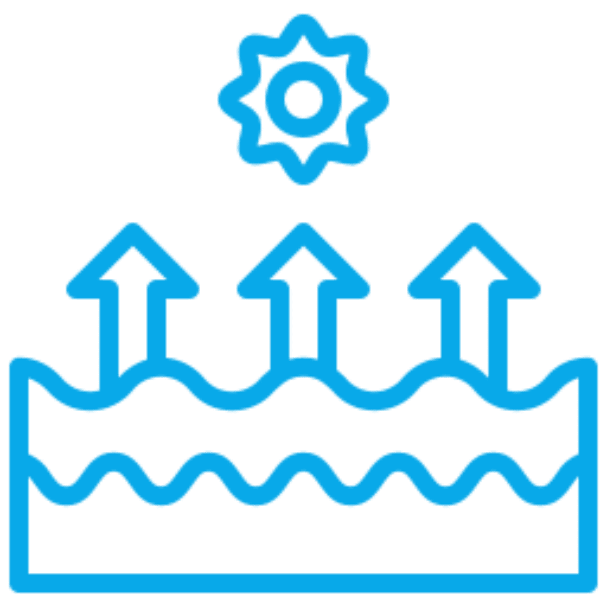 Sun above arrows and waves icon.